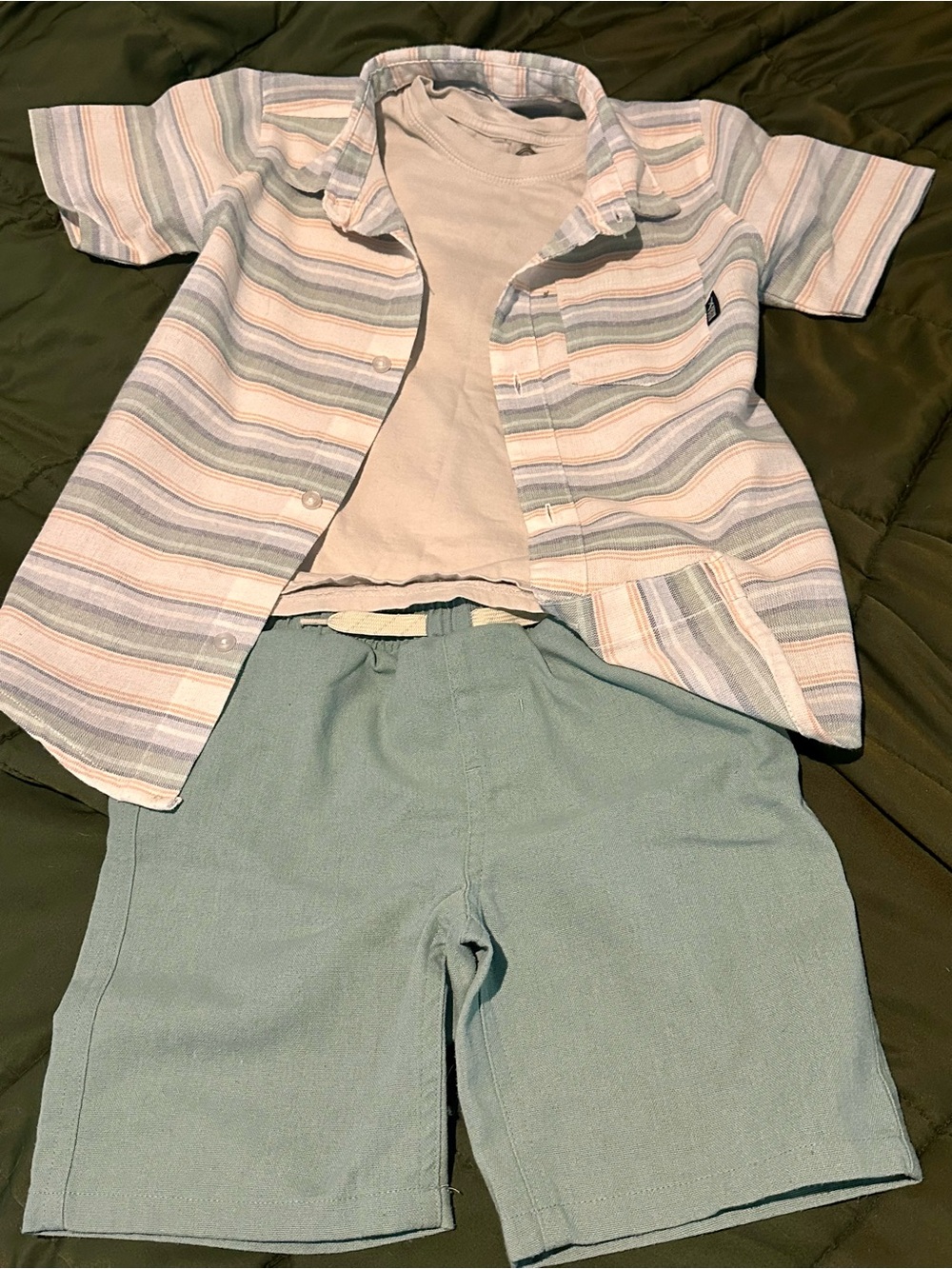 Eddie Bauer Pastel Striped Button-Down Shirt & Teal Shorts Set